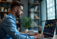 Jeune analyste financier regardant un graphique Bitcoin