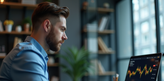Jeune analyste financier regardant un graphique Bitcoin