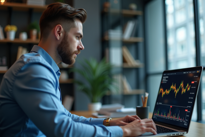 Jeune analyste financier regardant un graphique Bitcoin