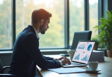 Analyste financier au bureau avec documents et graphiques
