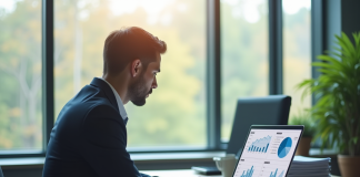 Analyste financier au bureau avec documents et graphiques