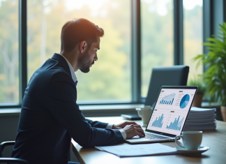 Utilisation de l’argent de mon entreprise : ce qu’il faut savoir avant de se décider ! Analyste financier au bureau avec documents et graphiques