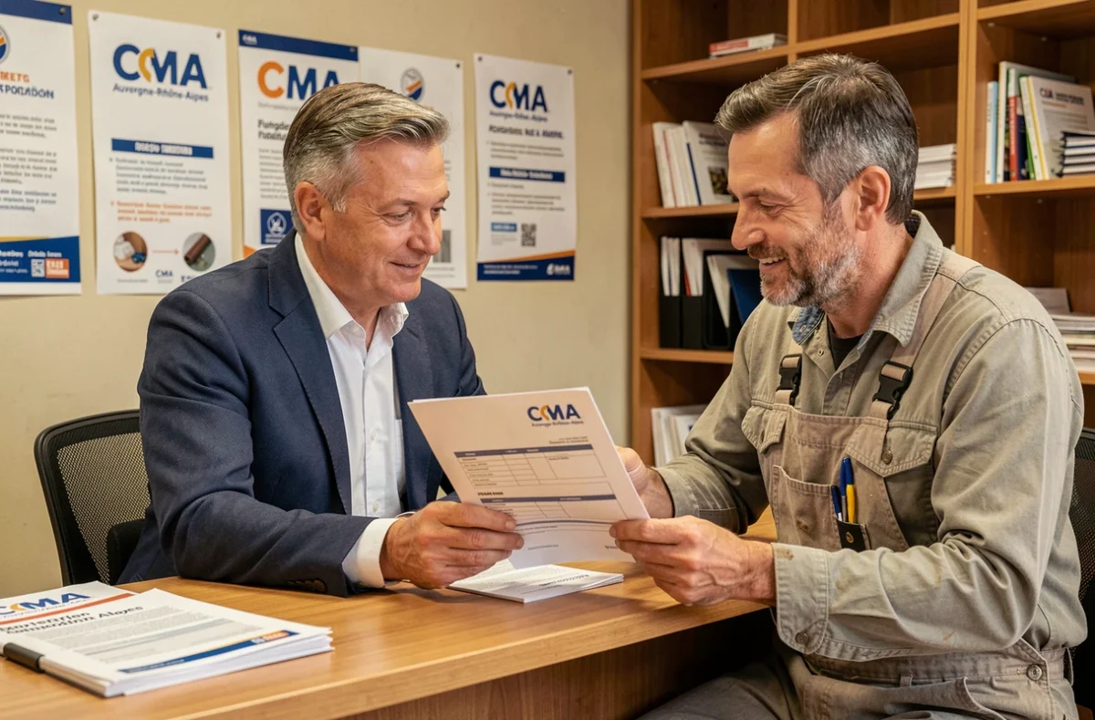 Conseiller CMA Auvergne-Rhône-Alpes accompagnant un artisan dans ses démarches de financement professionnel