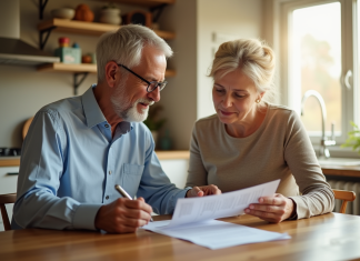 Assurance vie : les deux types à connaître pour bien choisir Couple d'âge moyen discutant assurance vie à la maison