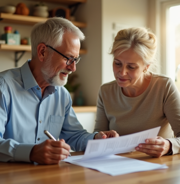 Assurance vie : les deux types à connaître pour bien choisir Couple d'âge moyen discutant assurance vie à la maison