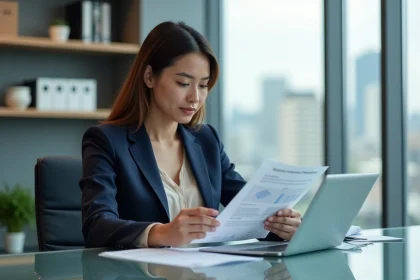 Femme d'affaires en réunion dans un bureau moderne