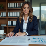 Plan d’affaires : les éléments indispensables pour votre réussite commerciale Femme d'affaires en costume lisant un rapport dans un bureau moderne