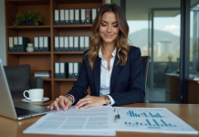 Plan d’affaires : les éléments indispensables pour votre réussite commerciale Femme d'affaires en costume lisant un rapport dans un bureau moderne