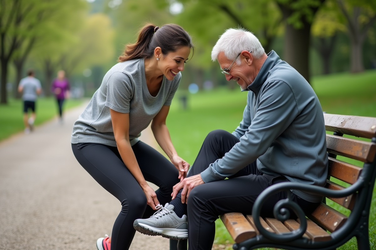 Femme aidant un homme a l