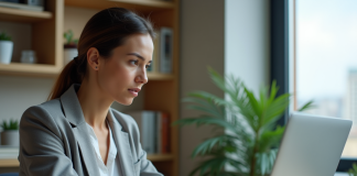 Femme analysant des graphiques de cryptomonnaies sur un ordinateur