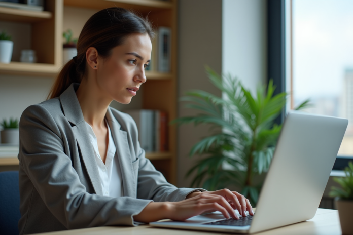 Femme analysant des graphiques de cryptomonnaies sur un ordinateur