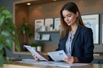 Femme professionnelle en assurance dans un bureau moderne