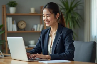 Jeune femme professionnelle au bureau à domicile