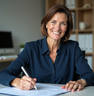 Femme d'âge moyen travaillant à son bureau en entreprise