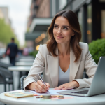 Investir : quelle monnaie choisir en ce moment ? Conseils et analyses Femme pensante avec devises et ordinateur en extérieur