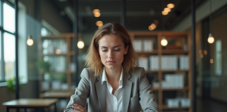 Passif négatif : pourquoi est-ce une mauvaise pratique à éviter ? Femme pensive au bureau avec papiers financiers
