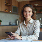Femme d'affaires examine des documents de prêt immobilier