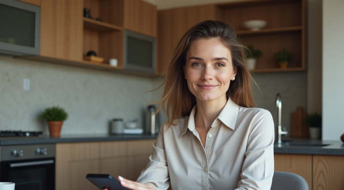 Femme d'affaires examine des documents de prêt immobilier