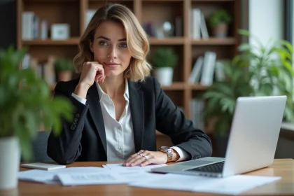 Femme professionnelle en bureau lumineux et organis&eacute;