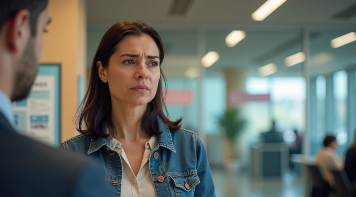 Western Union : transaction refusée, cause et solutions possibles Femme d'âge moyen avec reçu de rejet au comptoir