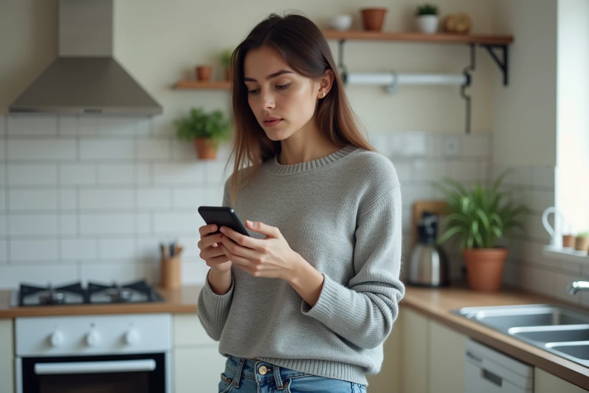 Jeune femme regardant une notification de sécurité sur son smartphone