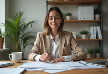 Réforme du PLF 2025 : opportunités et risques pour les loueurs en meublé non professionnels Femme d'âge moyen travaillant sur des documents fiscaux dans un bureau moderne