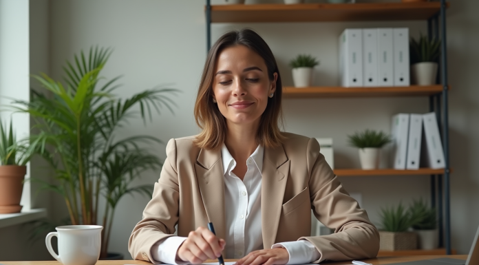 Réforme du PLF 2025 : opportunités et risques pour les loueurs en meublé non professionnels Femme d'âge moyen travaillant sur des documents fiscaux dans un bureau moderne