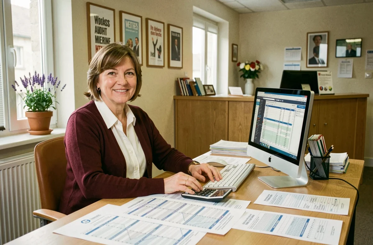 Comptable de Gestion France Entreprises au bureau entourée de documents de gestion pour PME