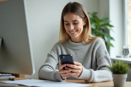 Femme gérant les plafonds de sa carte bancaire depuis l'application mobile Crédit Agricole Vendée sur smartphone