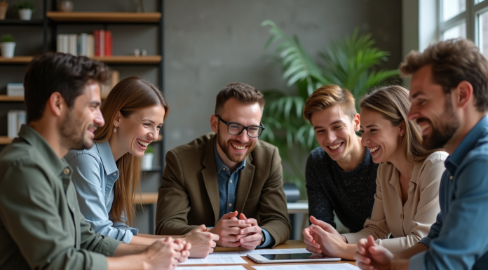 Groupe d'adultes collaborant dans un bureau moderne