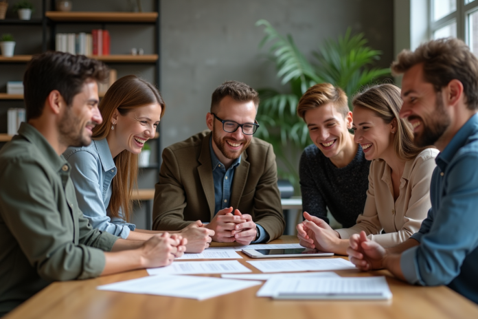 groupe-travail-bureau Groupe d'adultes collaborant dans un bureau moderne