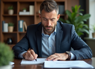 Restructurer son PGE : les étapes clés de relance d’entreprise Homme d'affaires en costume dans un bureau moderne