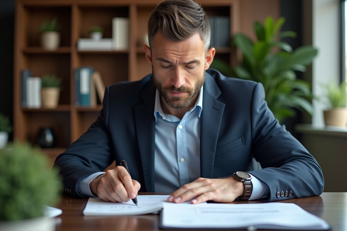 Homme d'affaires en costume dans un bureau moderne