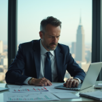 Analyse économique : Quelle est la situation économique actuelle ? Homme d'affaires en costume étudiant des graphiques économiques