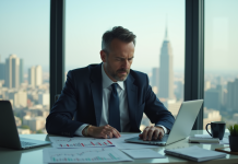 Analyse économique : Quelle est la situation économique actuelle ? Homme d'affaires en costume étudiant des graphiques économiques