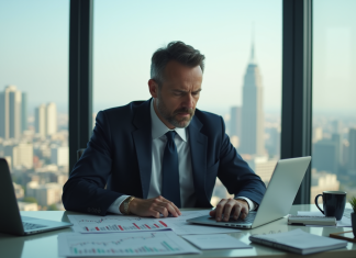 Analyse économique : Quelle est la situation économique actuelle ? Homme d'affaires en costume étudiant des graphiques économiques