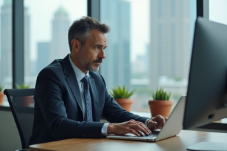 Homme d'âge moyen analysant un graphique boursier sur un ordinateur