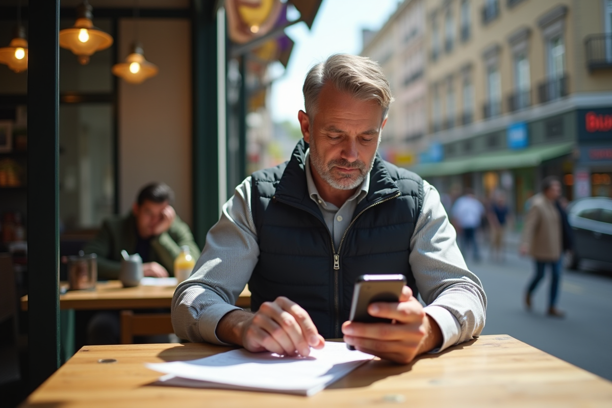 Homme comptant des pièces numériques au café