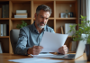 Pension travailleurs indépendants : quels sont les meilleurs choix ? Homme d'affaires regardant des documents de pension dans un bureau chaleureux