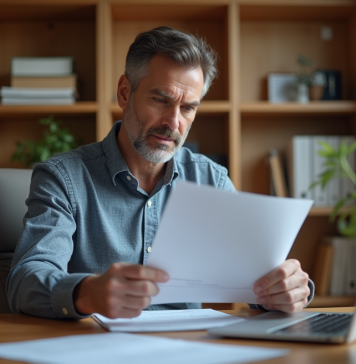 Pension travailleurs indépendants : quels sont les meilleurs choix ? Homme d'affaires regardant des documents de pension dans un bureau chaleureux
