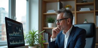 Meilleur jour pour vendre des actions : conseils et analyse Homme d'âge moyen en costume regardant des graphiques financiers