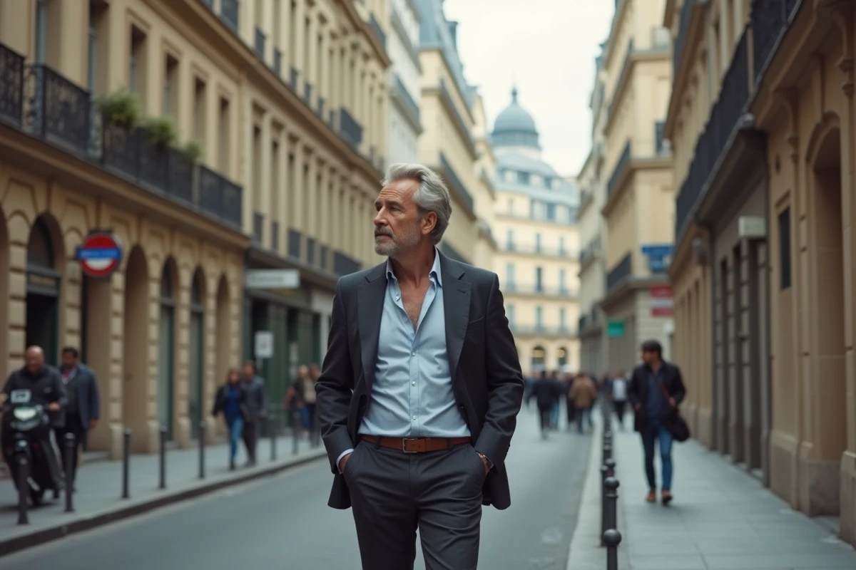 Homme méditerranéen marche dans une rue parisienne