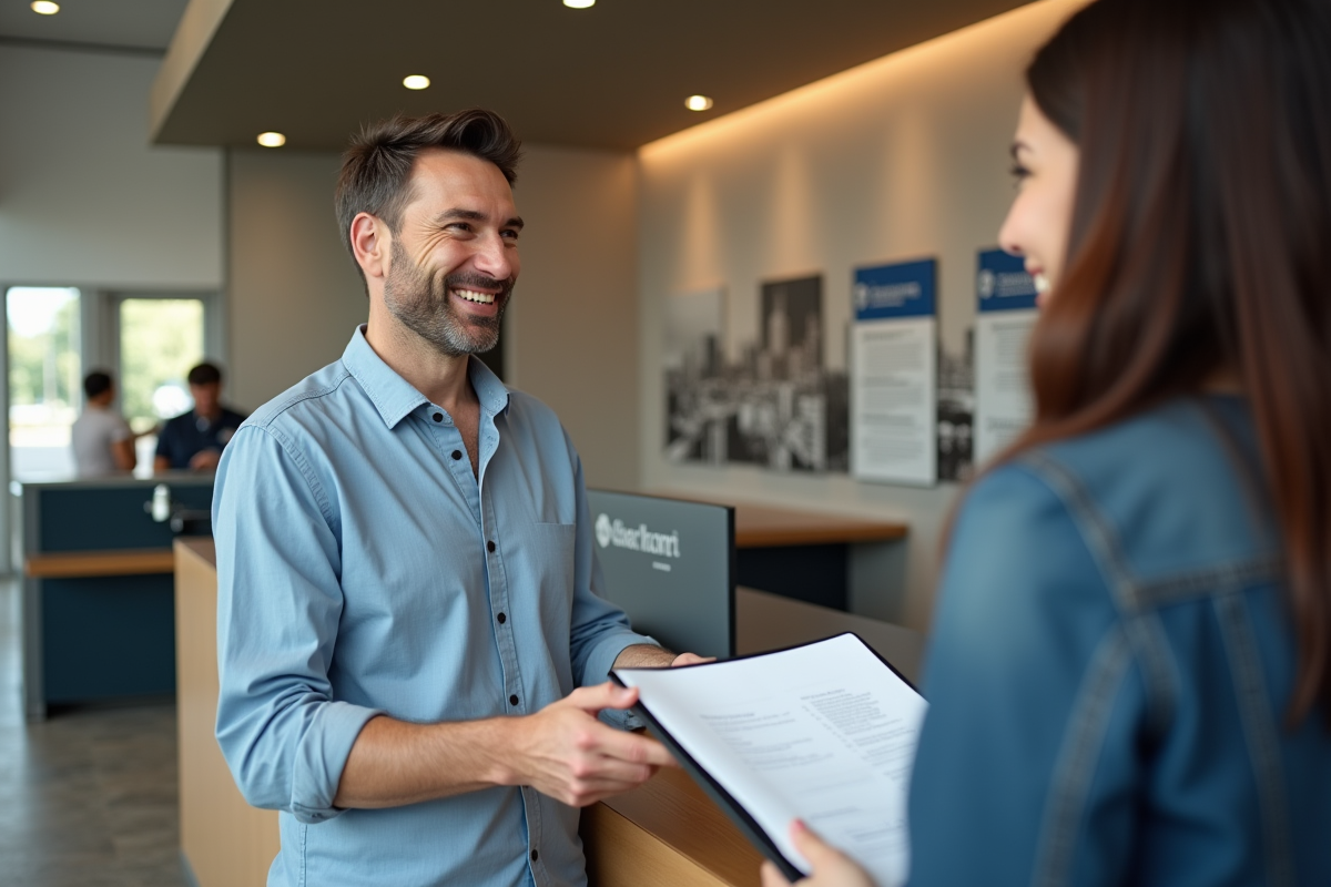 Homme souriant recevant un document d