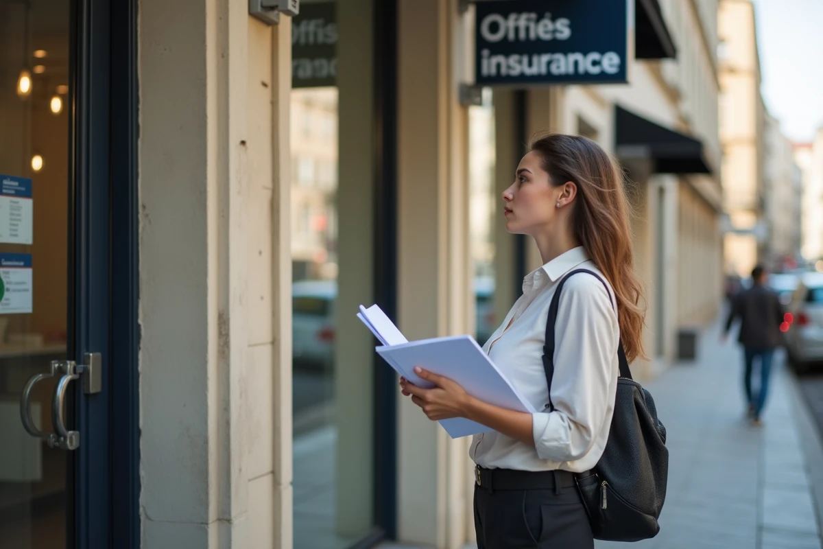 Jeune femme devant une agence d