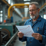 Inconvénients de la taxe carbone : impact, enjeux et solutions possibles Ouvrier industriel regardant des graphiques de coûts en usine