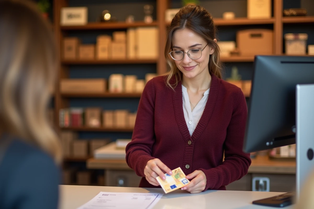Paiement comptant en esp&egrave;ces avec remise de facture dans une boutique fran&ccedil;aise
