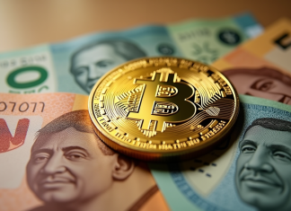 Légalité du bitcoin en Egypte : tout ce qu’il faut savoir Pièce de Bitcoin dorée sur des billets de livre égyptiens