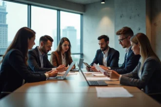 Groupe de professionnels à Paris en réunion collaborative