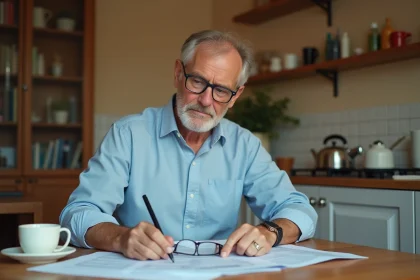 Propriétaire étudiant des documents de taxe foncière à son bureau pour une location à un proche